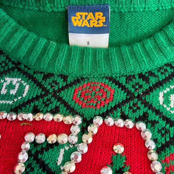 Kids Star‎ Wars Ugly Christmas Sweater Green Red Rhinestone Logo Size S - Picture 5 of 9